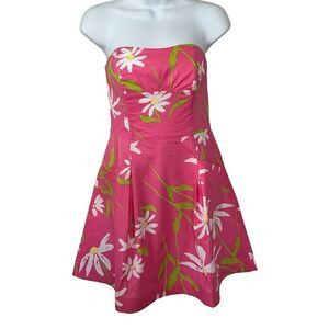 Lilly Pulitzer Size 2 Strapless Mini Blossom Dress Pockets Hotty Pink Twirlers